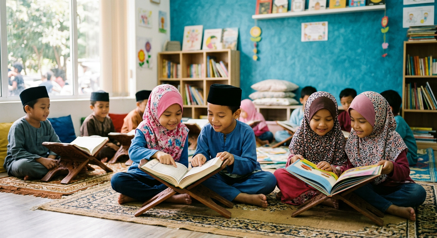 Children reading together at a community learning centre